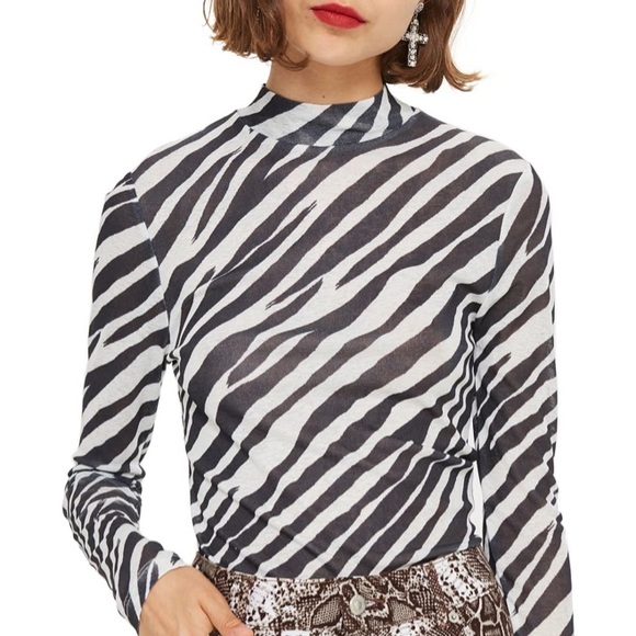 Topshop Tops - TopShop Zebra Print Mock Nexk Top
